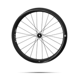 Full view of Black Inc FORTY SIX gravel rear wheel that appears to be floating against a transparent background.